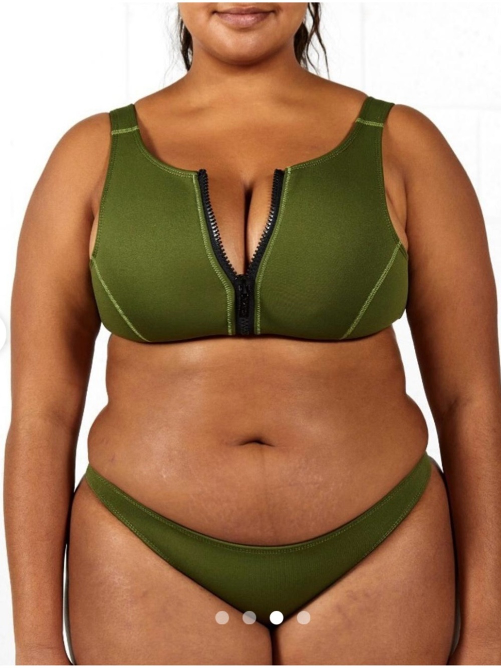 Olive Green Front-Zip Ellie Khaki  Bikini top - Medium